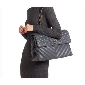 Kurt Geiger XXL Oversized Soft Quilted Gray Leather Kensington Shoulder Bag